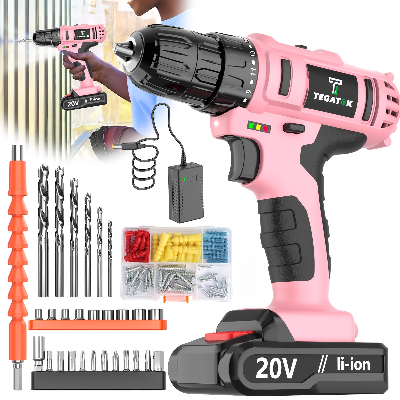 [20V Cordless Drill Set] 30|88|136|148pcs Electric Drill ToolBox Set | Cordless Rechargeable Electric Drill Tool Set, Equipped 1 Or 2 Battery, Hand Tools, Pliers, Bits Set, Suitable Construction, industry & Home Decoration, M