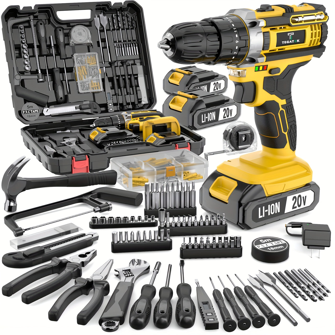 [20V Cordless Drill Set] 30|88|136|148pcs Electric Drill ToolBox Set | Cordless Rechargeable Electric Drill Tool Set, Equipped 1 Or 2 Battery, Hand Tools, Pliers, Bits Set, Suitable Construction, industry & Home Decoration, M