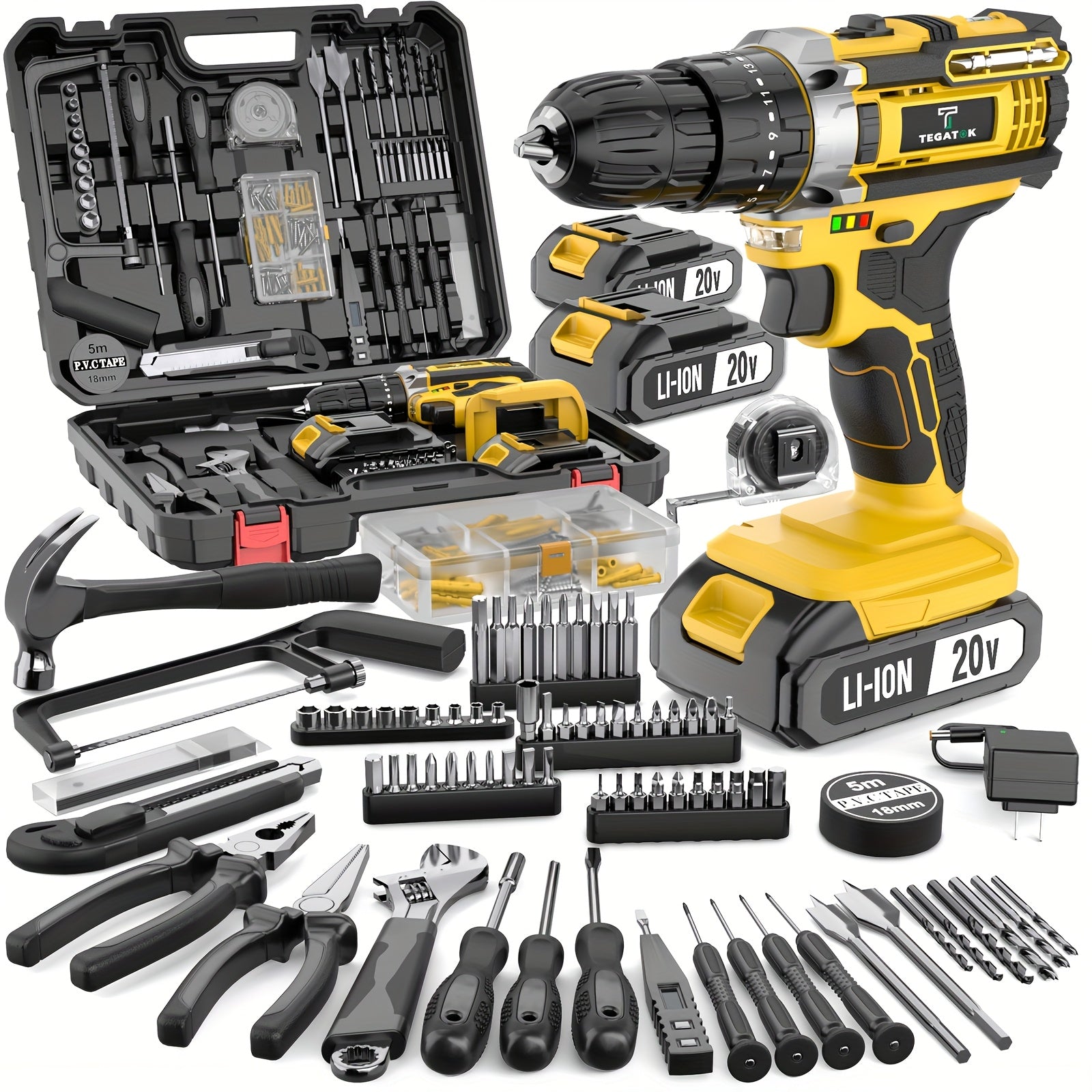 [20V Cordless Drill Set] 30|88|136|148pcs Electric Drill ToolBox Set | Cordless Rechargeable Electric Drill Tool Set, Equipped 1 Or 2 Battery, Hand Tools, Pliers, Bits Set, Suitable Construction, industry & Home Decoration, M