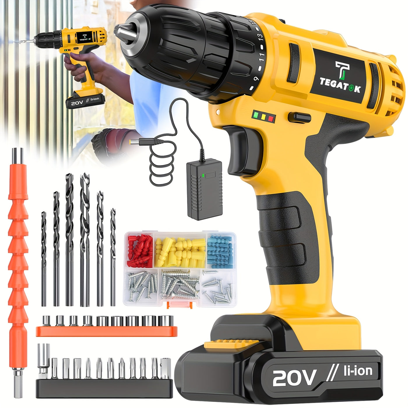 [20V Cordless Drill Set] 30|88|136|148pcs Electric Drill ToolBox Set | Cordless Rechargeable Electric Drill Tool Set, Equipped 1 Or 2 Battery, Hand Tools, Pliers, Bits Set, Suitable Construction, industry & Home Decoration, M