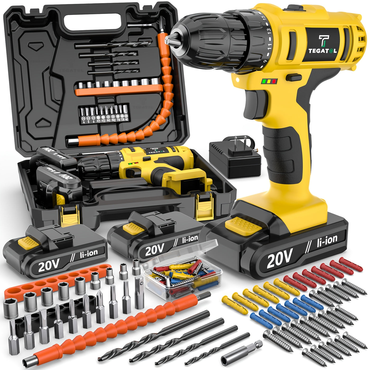 [20V Cordless Drill Set] 30|88|136|148pcs Electric Drill ToolBox Set | Cordless Rechargeable Electric Drill Tool Set, Equipped 1 Or 2 Battery, Hand Tools, Pliers, Bits Set, Suitable Construction, industry & Home Decoration, M