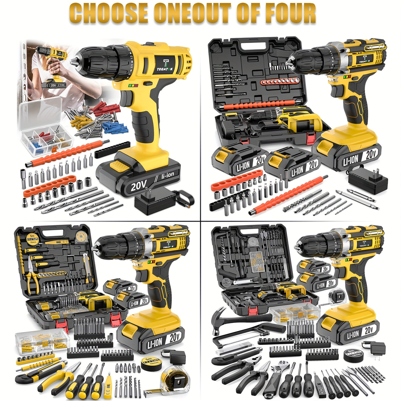 [20V Cordless Drill Set] 30|88|136|148pcs Electric Drill ToolBox Set | Cordless Rechargeable Electric Drill Tool Set, Equipped 1 Or 2 Battery, Hand Tools, Pliers, Bits Set, Suitable Construction, industry & Home Decoration, M