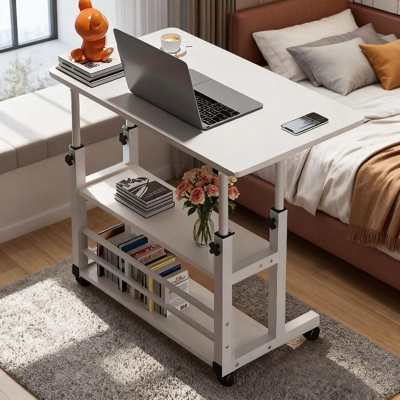 Adjustable Rolling Bedside Laptop Desk with Storage