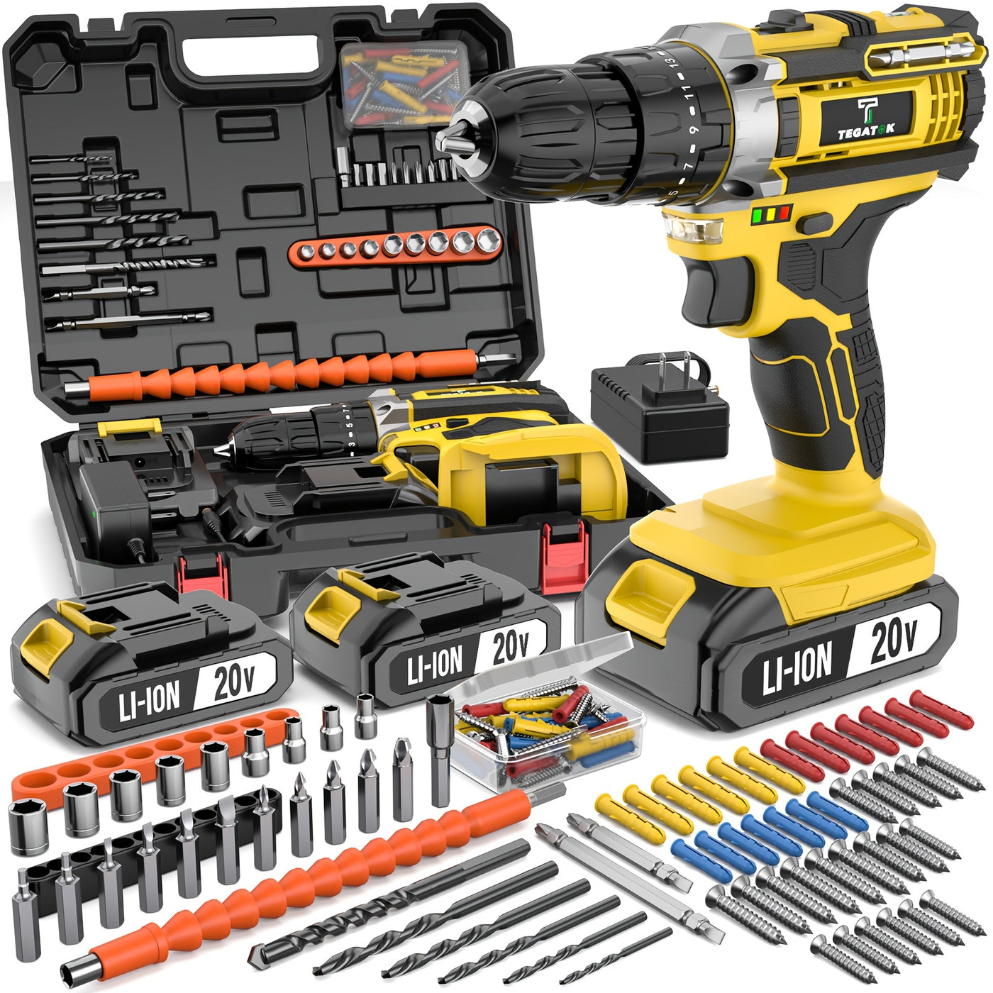 [20V Cordless Drill Set] 30|88|136|148pcs Electric Drill ToolBox Set | Cordless Rechargeable Electric Drill Tool Set, Equipped 1 Or 2 Battery, Hand Tools, Pliers, Bits Set, Suitable Construction, industry & Home Decoration, M