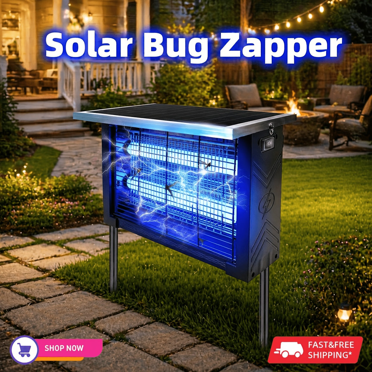 Solar Outdoor Bug Zapper – Portable Mosquito & Fly Killer for Patio, Backyard & Camping