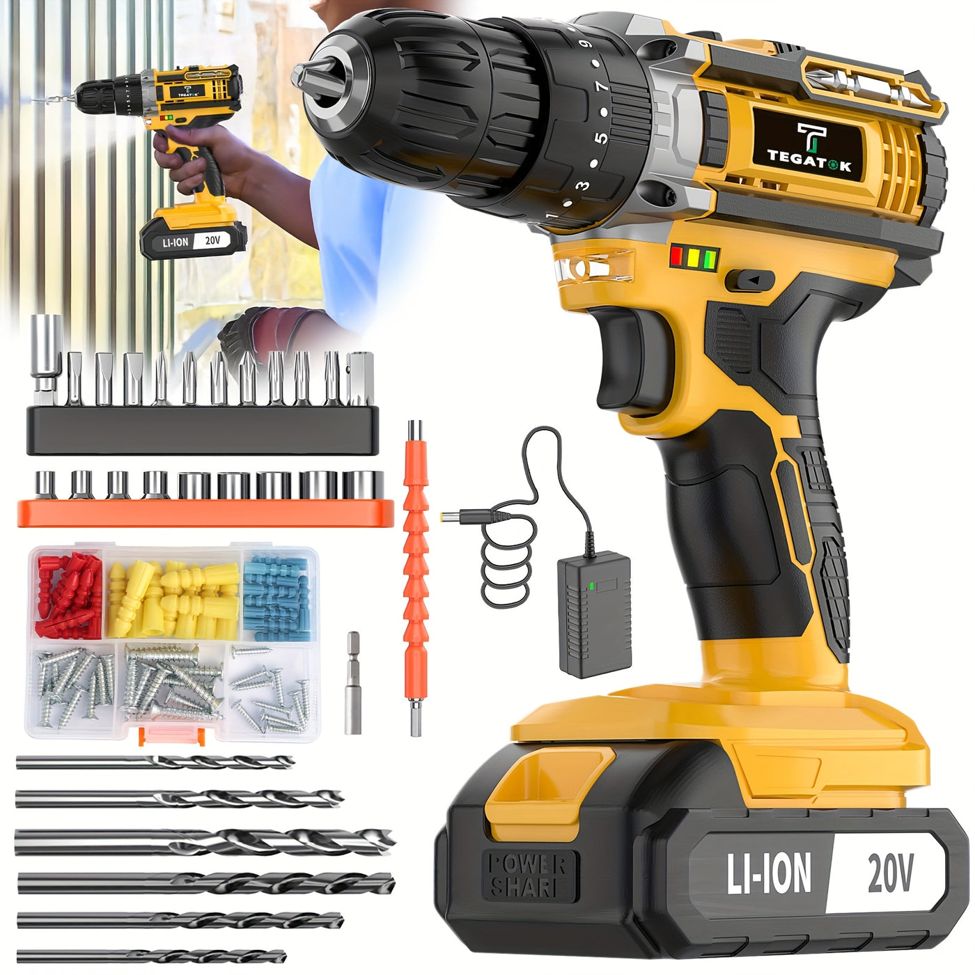 [20V Cordless Drill Set] 30|88|136|148pcs Electric Drill ToolBox Set | Cordless Rechargeable Electric Drill Tool Set, Equipped 1 Or 2 Battery, Hand Tools, Pliers, Bits Set, Suitable Construction, industry & Home Decoration, M
